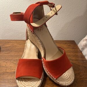 VINCE CAMUTO - dark coral Suede Espadrille Wedge Sandals with Ankle Strap - 7.5